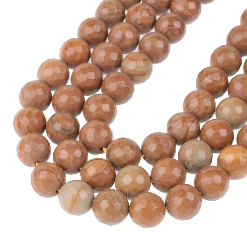 Yellow Wood Lace Stone Wooden Jasper Faceted Round Beads Strands, 128 Facets, Approx 4-12mm, 38cm/strand