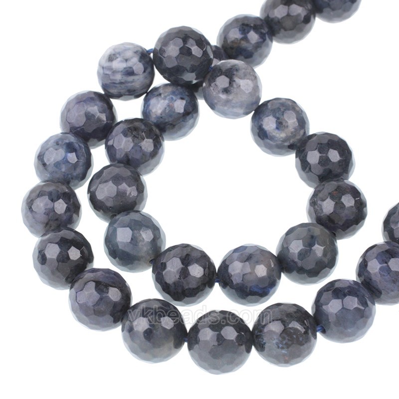 Dumortierite Faceted Round Beads Strands, 128 Facets, Approx 4-12mm, 38cm/strand