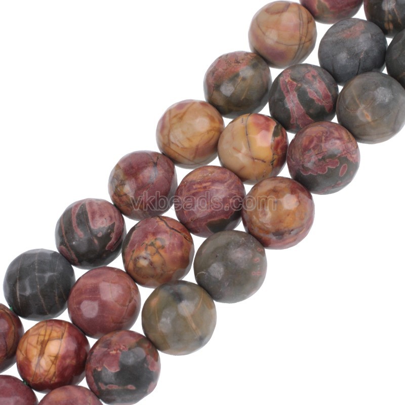 New Picasso Jasper Faceted Round Beads Strands, 128 Facets, Approx 4-12mm, 38cm/strand