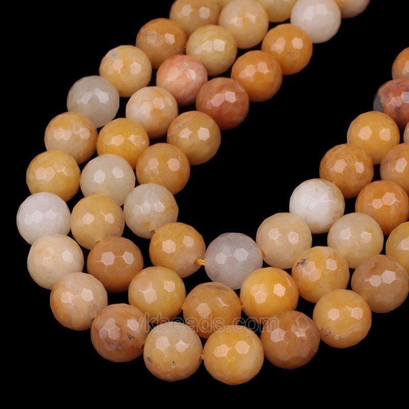 Yellow Jade Agate Faceted Round Beads Strands, 128 Facets, Approx 4-12mm, 38cm/strand