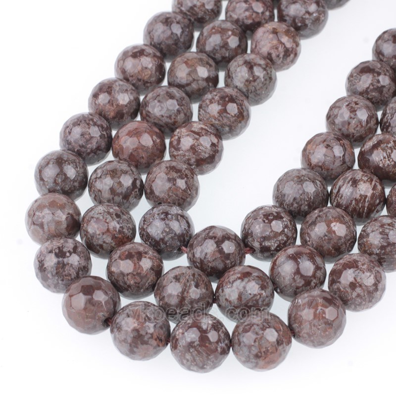Chinese Snowflake Obsidian Faceted Round Beads Strands, 128 Facets, Approx 4-12mm, 38cm/strand