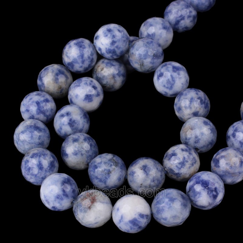 Blue Spot Jasper Faceted Round Beads Strands, 128 Facets, Approx 4-14mm, 38cm/strand