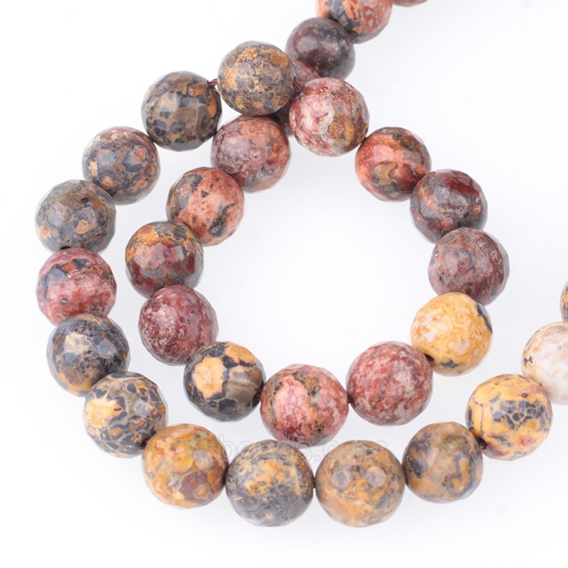 Leopard Skin Jasper Faceted Round Beads Strands, 128 Facets, Approx 4-12mm, 38cm/strand