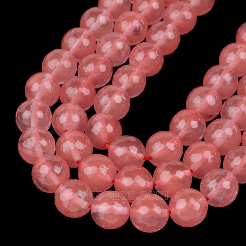 Red Cherry Quartz Faceted Round Beads Strands, 128 Facets, Approx 4-14mm, 38cm/strand
