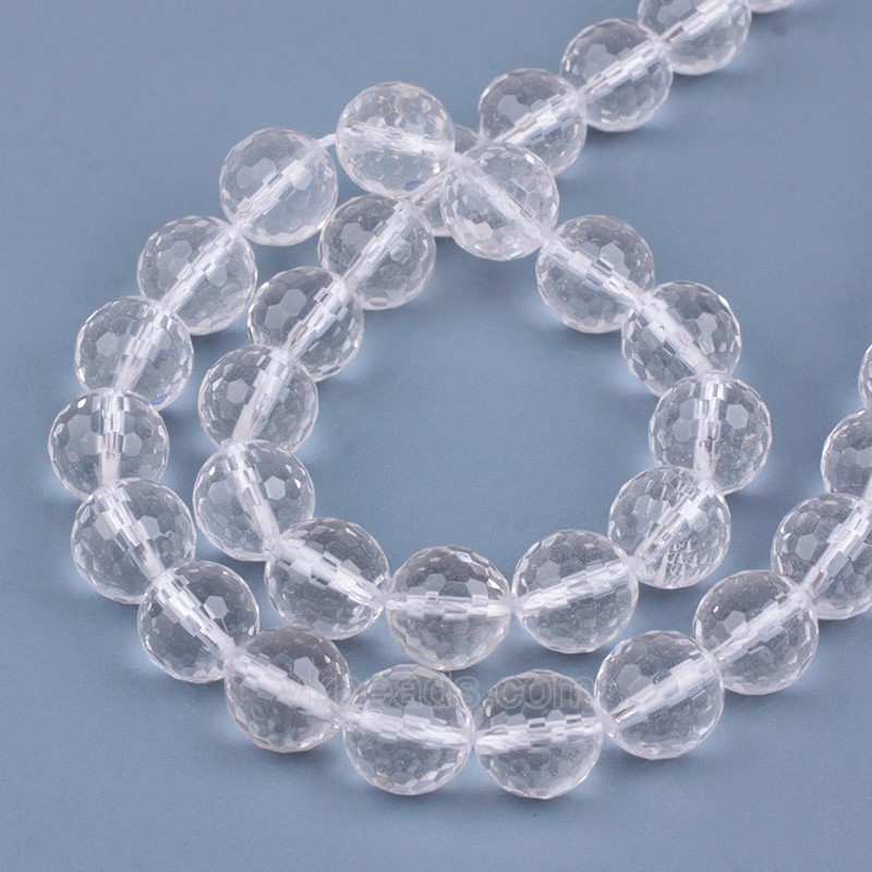 AB Grade Clear Quartz Faceted Round Beads Strands, 128 Facets, Approx 4-12mm, 38cm/strand