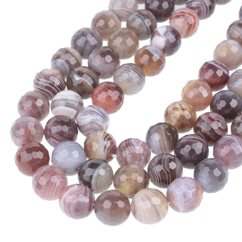 Botswana Agate Faceted Round Beads Strands, 128 Facets, Approx 4-12mm, 38cm/strand