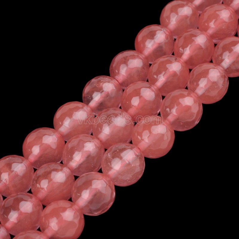 Red Cherry Quartz Faceted Round Beads Strands, 128 Facets, Approx 4-14mm, 38cm/strand