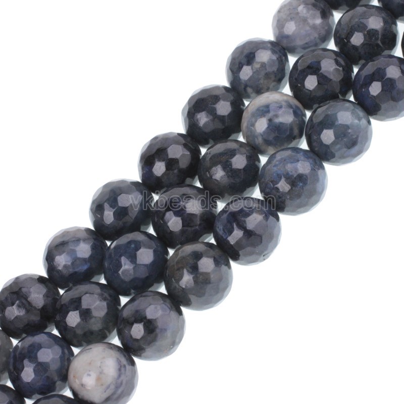 Dumortierite Faceted Round Beads Strands, 128 Facets, Approx 4-12mm, 38cm/strand