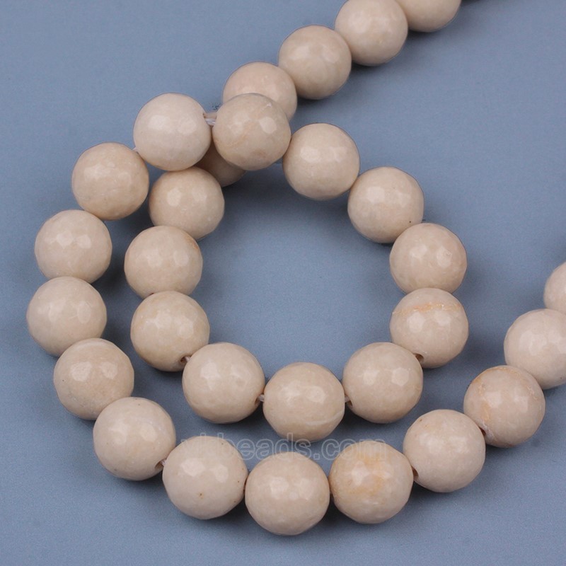 White Petrified Wood Jasper Faceted Round Beads Strands, 128 Facets, Approx 4-12mm, 38cm/strand