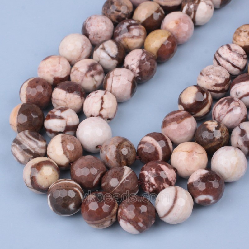 Australian Zebra Jasper Faceted Round Beads Strands, 128 Facets, Approx 4-12mm, 38cm/strand