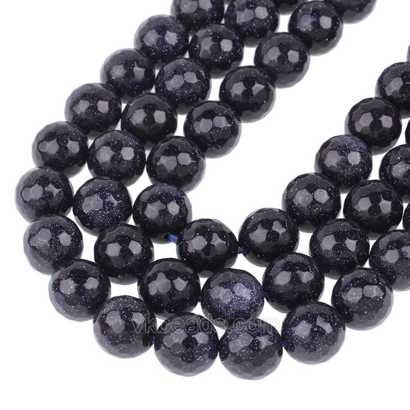 Blue Sandstone Faceted Round Beads Strands, 128 Facets, Approx 4-14mm, 38cm/strand