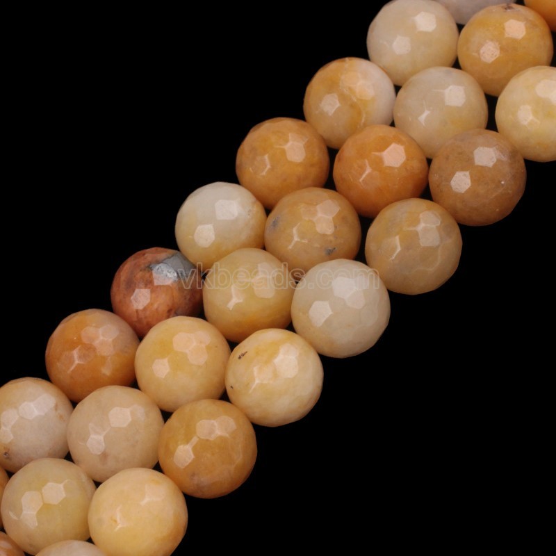 Yellow Jade Agate Faceted Round Beads Strands, 128 Facets, Approx 4-12mm, 38cm/strand