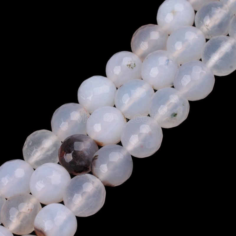 Chinese White Flower Agate Faceted Round Beads Strands, 128 Facets, Approx 4-12mm, 38cm/strand