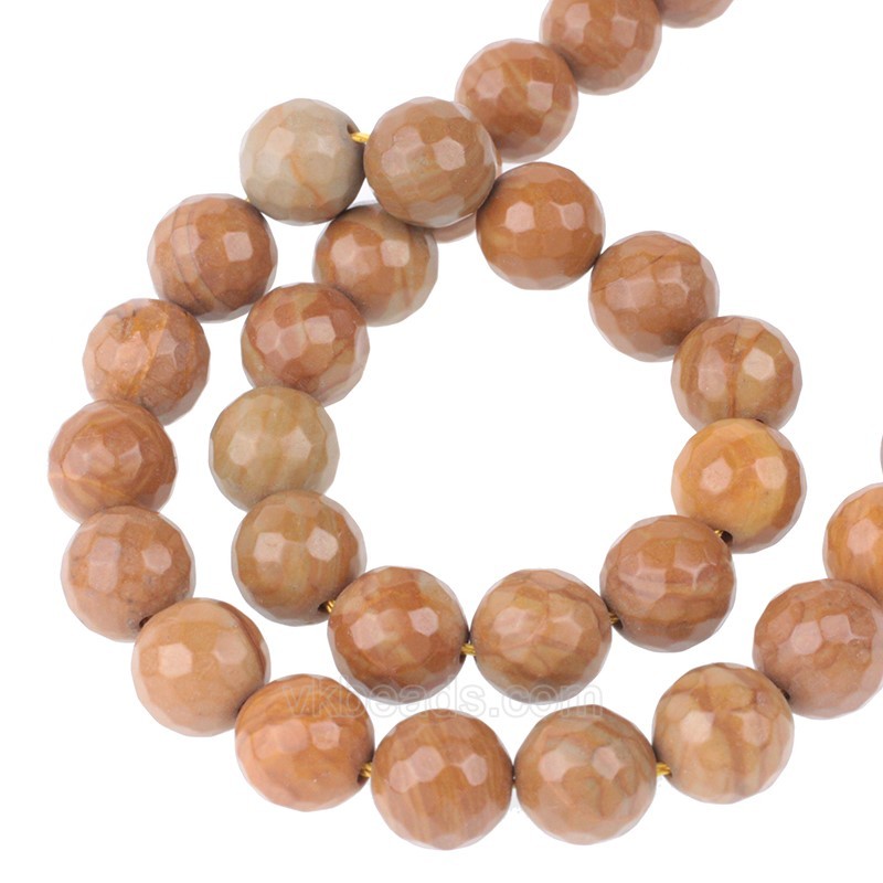 Yellow Wood Lace Stone Wooden Jasper Faceted Round Beads Strands, 128 Facets, Approx 4-12mm, 38cm/strand
