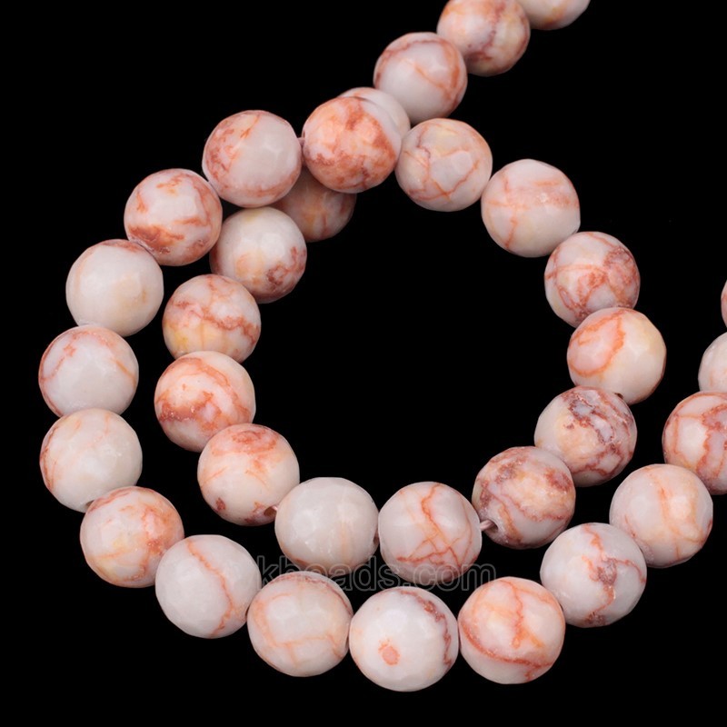 Red Veined Jasper Faceted Round Beads Strands, 128 Facets, Approx 4-12mm, 38cm/strand