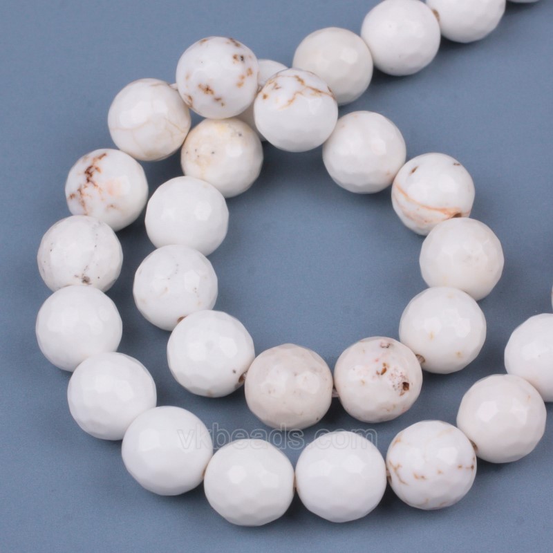 White Magnesite Faceted Round Beads Strands, 128 Facets, Approx 4-12mm, 38cm/strand