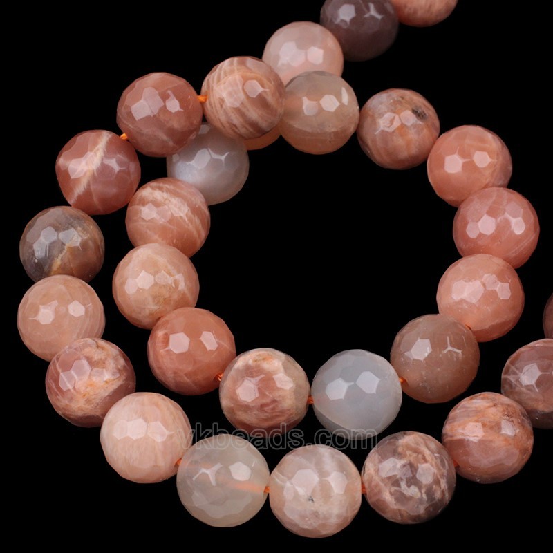 A Grade Sunstone Faceted Round Beads Strands, 128 Facets, Approx 6-12mm, 38cm/strand
