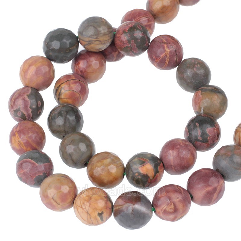 New Picasso Jasper Faceted Round Beads Strands, 128 Facets, Approx 4-12mm, 38cm/strand