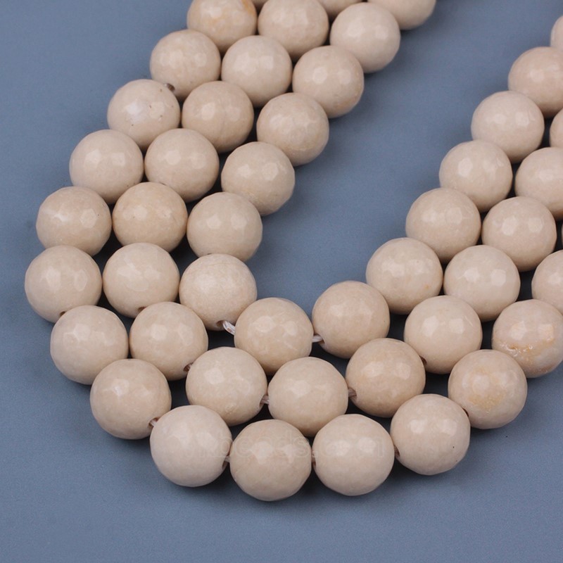 White Petrified Wood Jasper Faceted Round Beads Strands, 128 Facets, Approx 4-12mm, 38cm/strand