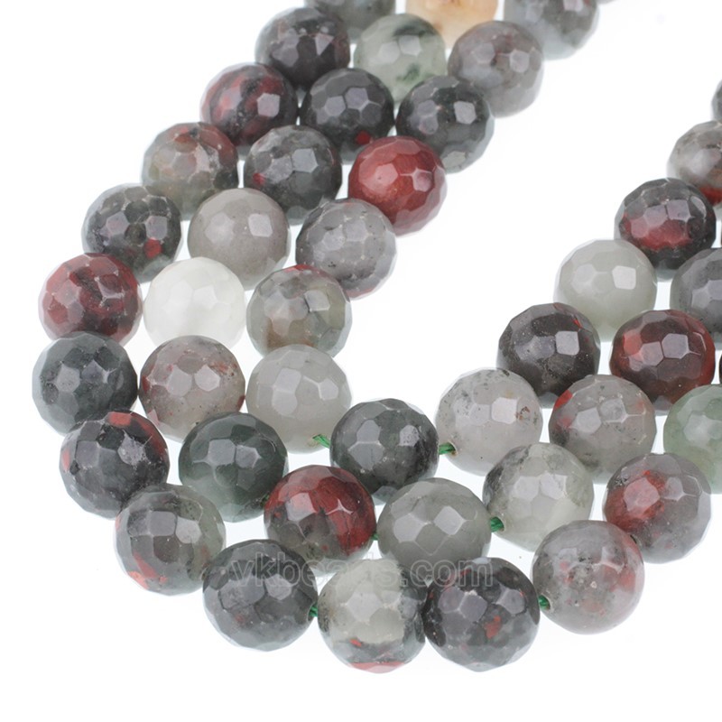 African Bloodstone Faceted Round Beads Strands, 128 Facets, Approx 4-12mm, 38cm/strand