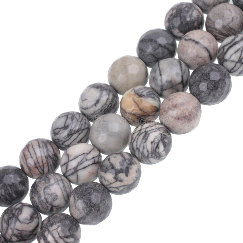 Black Veined Jasper Faceted Round Beads Strands, 128 Facets, Approx 4-12mm, 38cm/strand