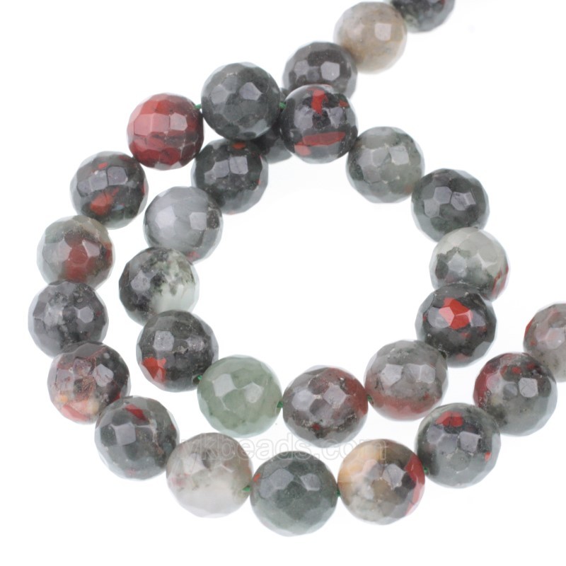 African Bloodstone Faceted Round Beads Strands, 128 Facets, Approx 4-12mm, 38cm/strand