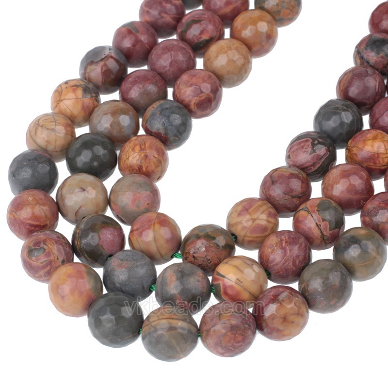 New Picasso Jasper Faceted Round Beads Strands, 128 Facets, Approx 4-12mm, 38cm/strand