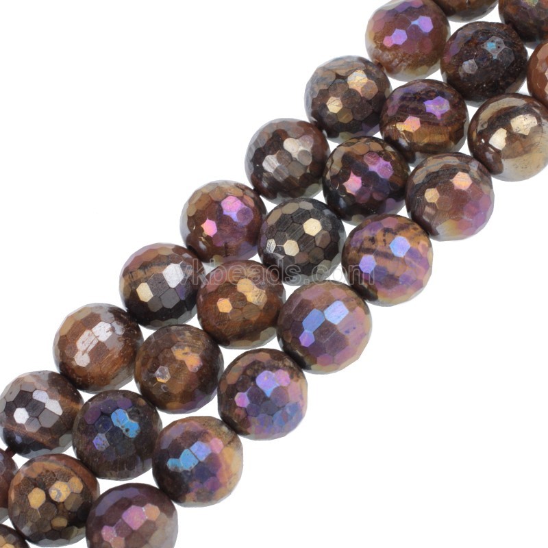AB Rainbow Plated Yellow Tiger Eye Faceted Round Beads Strands, 128 Facets, Approx 6-12mm, 38cm/strand