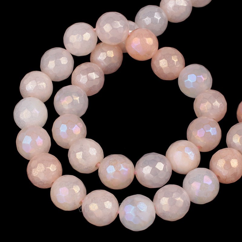 AB Rainbow Plated Pink Aventurine Faceted Round Beads Strands, 128 Facets, Approx 6-12mm, 38cm/strand