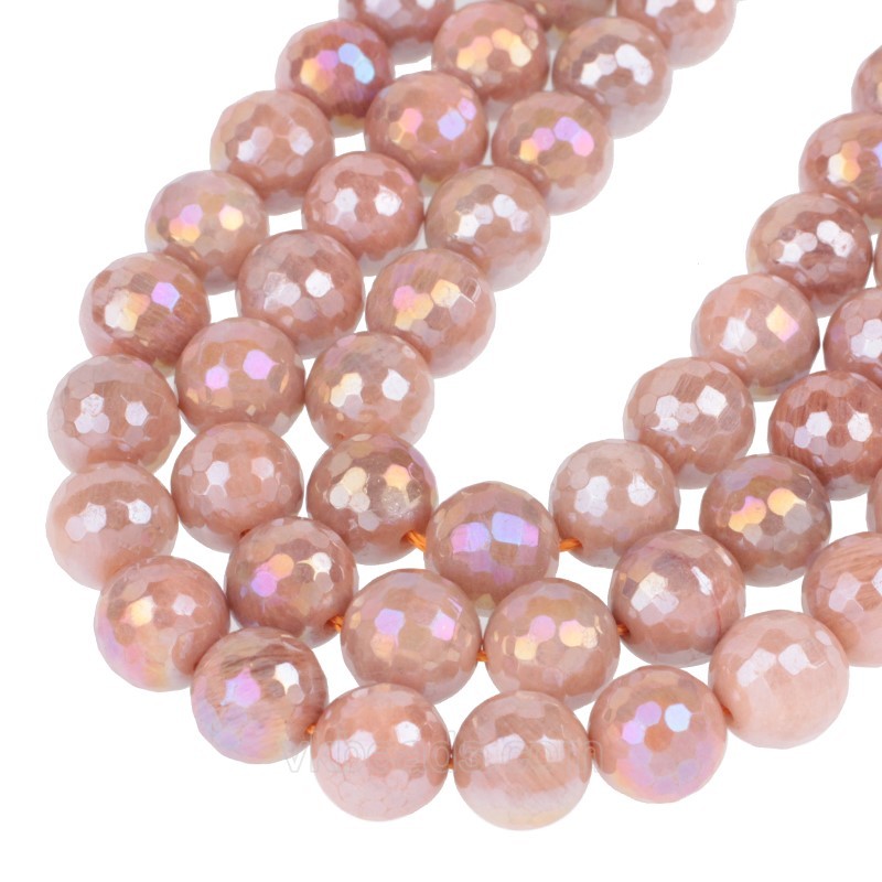 AB Rainbow Plated Orange Sunstone Faceted Round Beads Strands, 128 Facets, Approx 6-12mm, 38cm/strand