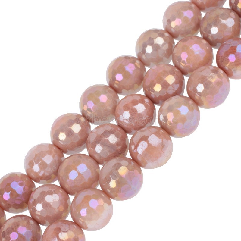 AB Rainbow Plated Orange Sunstone Faceted Round Beads Strands, 128 Facets, Approx 6-12mm, 38cm/strand