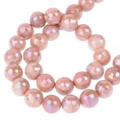 AB Rainbow Plated Orange Sunstone Faceted Round Beads Strands, 128 Facets, Approx 6-12mm, 38cm/strand