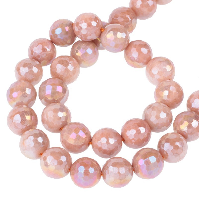 AB Rainbow Plated Orange Sunstone Faceted Round Beads Strands, 128 Facets, Approx 6-12mm, 38cm/strand