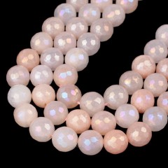 AB Rainbow Plated Pink Aventurine Faceted Round Beads Strands, 128 Facets, Approx 6-12mm, 38cm/strand