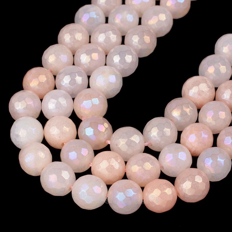 AB Rainbow Plated Pink Aventurine Faceted Round Beads Strands, 128 Facets, Approx 6-12mm, 38cm/strand