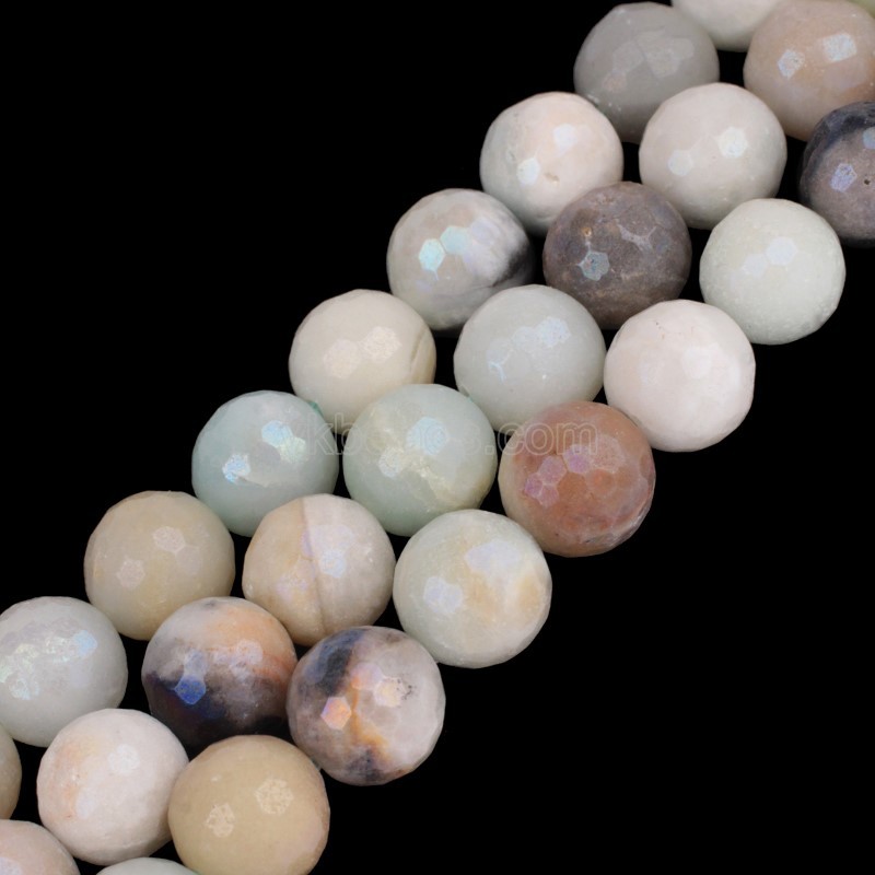 AB Rainbow Plated Multicolor Amazonite Faceted Round Beads Strands, 128 Facets, Approx 6-12mm, 38cm/strand