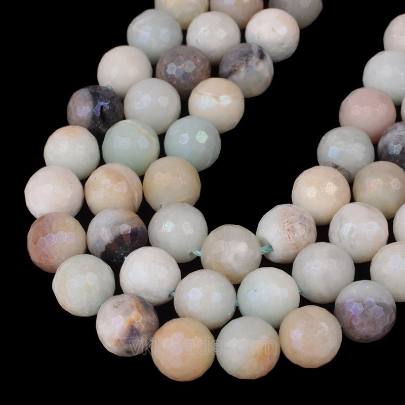 AB Rainbow Plated Multicolor Amazonite Faceted Round Beads Strands, 128 Facets, Approx 6-12mm, 38cm/strand