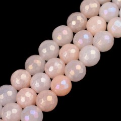 AB Rainbow Plated Pink Aventurine Faceted Round Beads Strands, 128 Facets, Approx 6-12mm, 38cm/strand