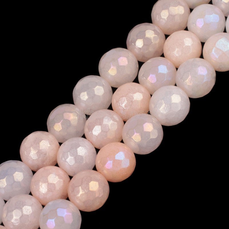 AB Rainbow Plated Pink Aventurine Faceted Round Beads Strands, 128 Facets, Approx 6-12mm, 38cm/strand