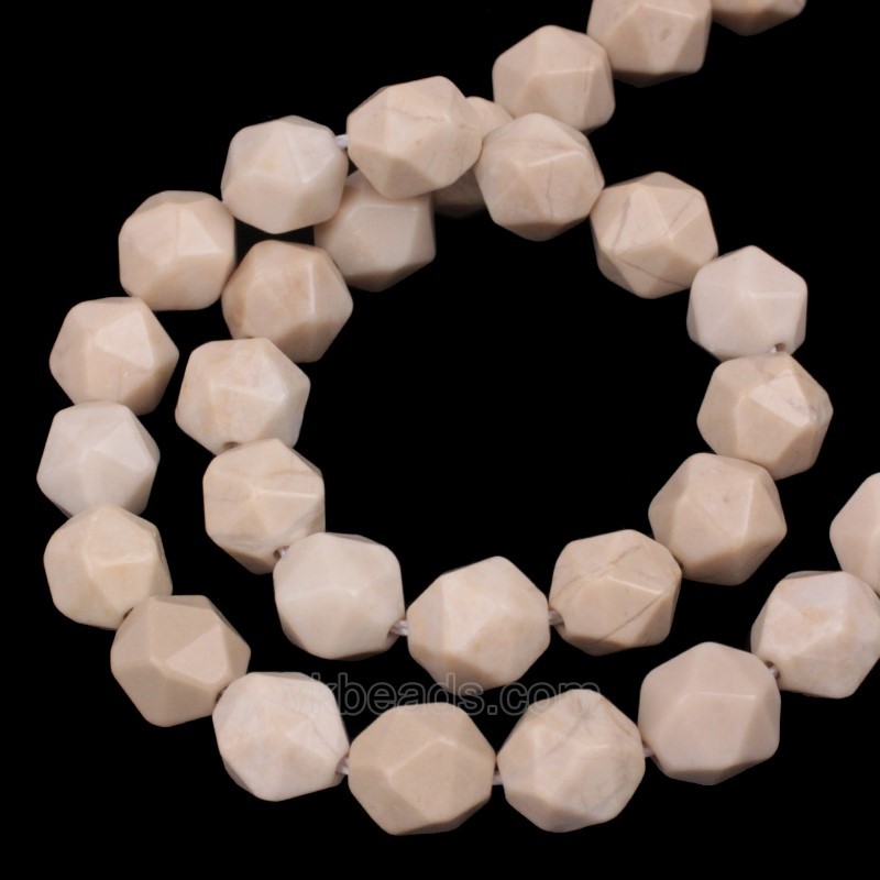 Creamy Petrified Wood Star Cut Faceted Round Beads Strands, Approx 6-10mm, 38cm/strand
