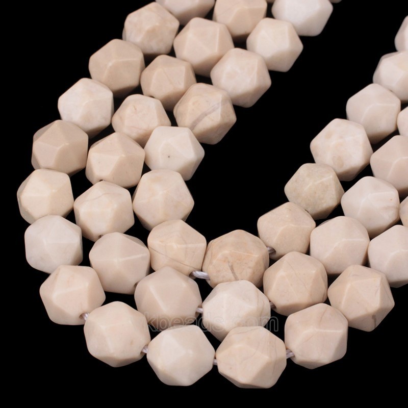 Creamy Petrified Wood Star Cut Faceted Round Beads Strands, Approx 6-10mm, 38cm/strand