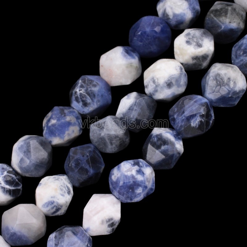 AB Grade Sodalite Star Cut Faceted Round Beads Strands, Approx 6-10mm, 38cm/strand