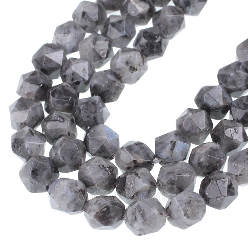 Larvikite Star Cut Faceted Round Beads Strands, Approx 6-10mm, 38cm/strand