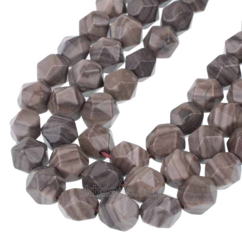 Coffee Brown Swirl Jasper Star Cut Faceted Round Beads Strands, Approx 6-10mm, 38cm/strand