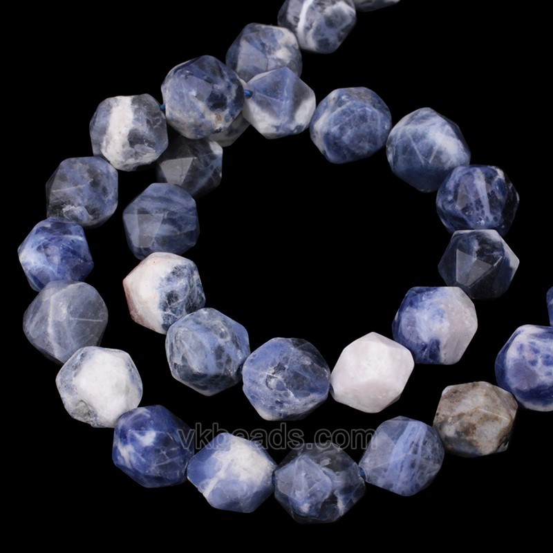 AB Grade Sodalite Star Cut Faceted Round Beads Strands, Approx 6-10mm, 38cm/strand