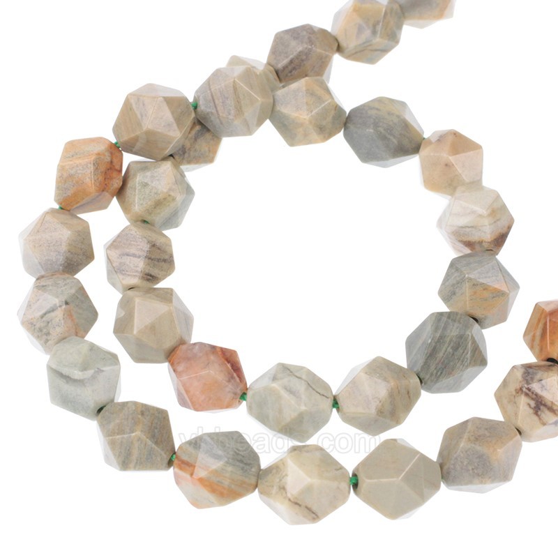 Silver Leaf Jasper Star Cut Faceted Round Beads Strands, Approx 6-10mm, 38cm/strand
