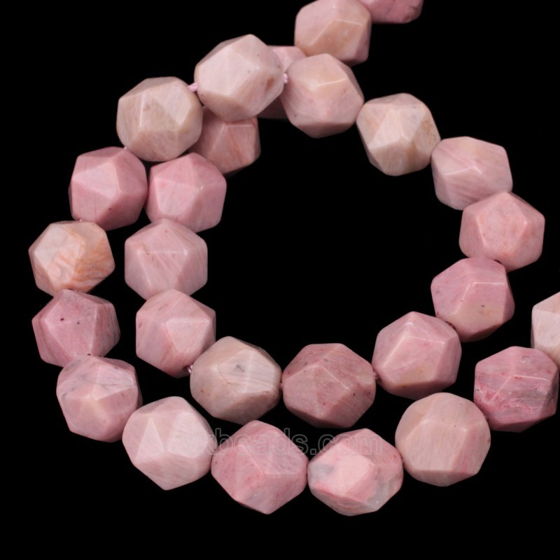 Rhodochrosite Star Cut Faceted Round Beads Strands, Approx 6-10mm, 38cm/strand