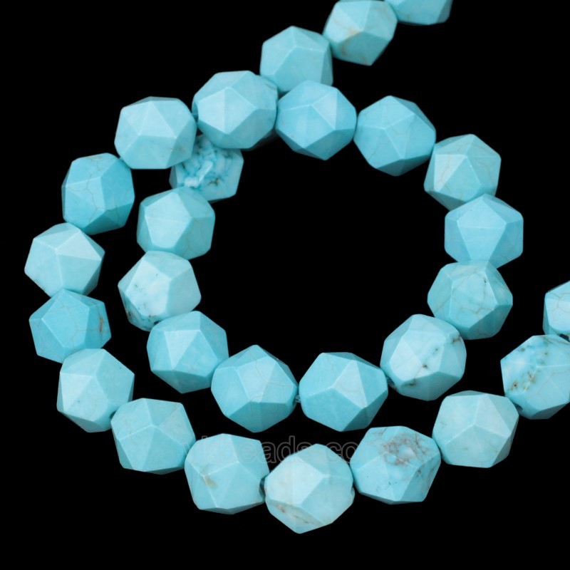 Blue Turquoise(Dyed) Star Cut Faceted Round Beads Strands, Approx 6-10mm, 38cm/strand