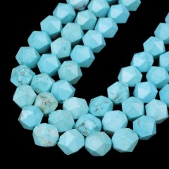 Blue Turquoise(Dyed) Star Cut Faceted Round Beads Strands, Approx 6-10mm, 38cm/strand