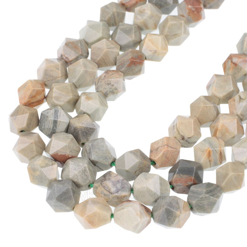 Silver Leaf Jasper Star Cut Faceted Round Beads Strands, Approx 6-10mm, 38cm/strand